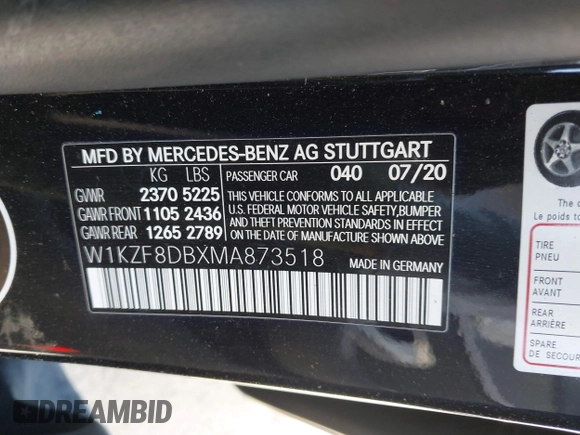 2021 Mercedes-Benz E 350 with VIN W1KZF8DBXMA873518, listed as a IAAI auction lot 42191630 with 55,006 mi miles and . Bid and sale history available at DreamBid. Image 9.