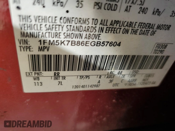 2014 Ford Explorer with VIN 1FM5K7B86EGB57604, listed as a Copart auction lot 67533134 with Not provided miles and Salvage title. Bid and sale history available at DreamBid. Image 14.