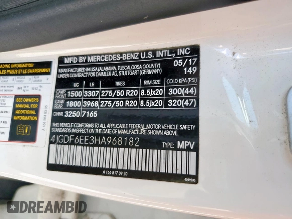 2017 Mercedes-Benz GLS 450 with VIN 4JGDF6EE3HA968182, listed as a Copart auction lot 62398725 with 60,369 mi miles and Salvage title. Bid and sale history available at DreamBid. Image 13.