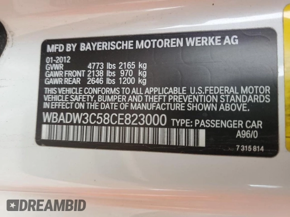 2012 BMW 3 Series 328i z VIN WBADW3C58CE823000, wystawiony jako Copart lot #44069145 z przebiegiem 173 705 mil mil oraz Czysty tytuł • Clean title. Historia ofert i sprzedaży dostępna na DreamBid. Obrazek 12.