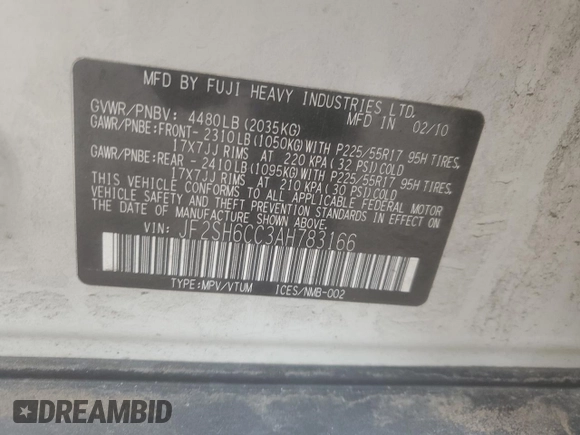 2010 Subaru Forester X Premium with VIN JF2SH6CC3AH783166, listed as a Copart auction lot 61752295 with 141,014 mi miles and Salvage title. Bid and sale history available at DreamBid. Image 13.