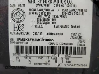 2021 Ford Explorer Limited with VIN 1FMSK8FH2MGB18865, listed as a Copart auction lot 65495945 with 90,742 mi miles and Salvage title. Bid and sale history available at DreamBid. Image 13.