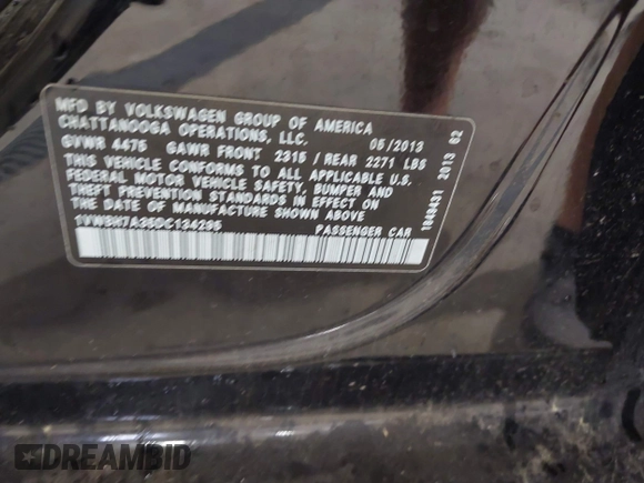 2013 Volkswagen Passat SE с VIN 1VWBH7A35DC134295, выставлен на аукционе IAAI как лот 42358750 с пробегом 144 732 миль миль и . История ставок и продаж доступна на DreamBid. Изображение 9.