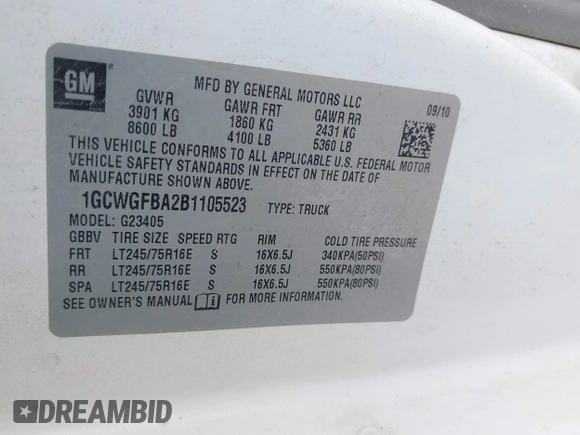 2011 Chevrolet Express Cargo z VIN 1GCWGFBA2B1105523, wystawiony jako IAAI lot #39967800 z przebiegiem 208 682 mil mil oraz . Historia ofert i sprzedaży dostępna na DreamBid. Obrazek 9.