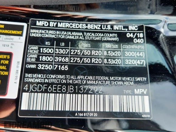 2018 Mercedes-Benz GLS 450 with VIN 4JGDF6EE8JB137292, listed as a Copart auction lot 63616905 with 110,496 mi miles and Salvage title. Bid and sale history available at DreamBid. Image 13.
