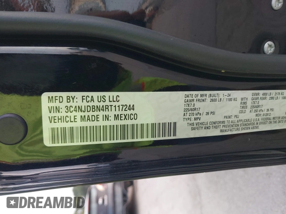 2024 Jeep Compass Latitude с VIN 3C4NJDBN4RT117244, выставлен на аукционе IAAI как лот 42702449 с пробегом 31 533 миль миль и . История ставок и продаж доступна на DreamBid. Изображение 9.