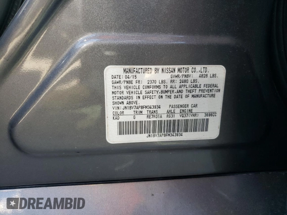 2015 Infiniti Q50 Premium with VIN JN1BV7AP8FM343934, listed as a Copart auction lot 46954845 with 168,593 mi miles and Salvage Title. Bid and sale history available at DreamBid. Image 12.