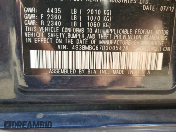 2013 Subaru Legacy Premium with VIN 4S3BMBG67D3005428, listed as a Copart auction lot 53980245 with 116,557 mi miles and Salvage Title. Bid and sale history available at DreamBid. Image 15.