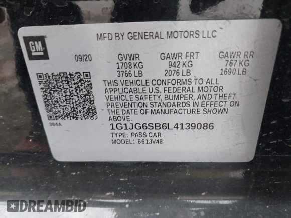 2020 Chevrolet Sonic LT z VIN 1G1JG6SB6L4139086, wystawiony jako IAAI lot #41070670 z przebiegiem 73 324 mil mil oraz . Historia ofert i sprzedaży dostępna na DreamBid. Obrazek 9.