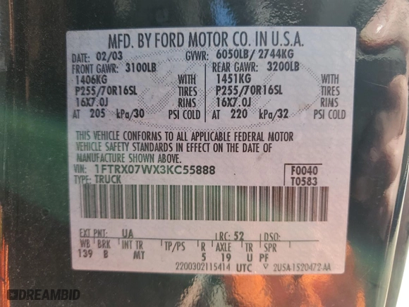 2003 Ford F-150 XL with VIN 1FTRX07WX3KC55888, listed as a Copart auction lot 47845515 with 0 mi miles and Clean Title. Bid and sale history available at carsss.com. Image 12.