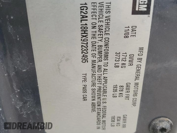 2009 Pontiac G5 z VIN 1G2AL18HX97232495, wystawiony jako Copart lot #48197645 z przebiegiem 201 586 mil mil oraz Szkoda całkowita • Salvage title. Historia ofert i sprzedaży dostępna na DreamBid. Obrazek 12.