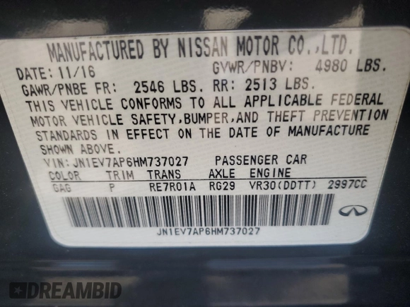 2017 Infiniti Q50 Sport z VIN JN1EV7AP6HM737027, wystawiony jako Copart lot #82384524 z przebiegiem 84 316 mil mil oraz Szkoda całkowita • Salvage title. Historia ofert i sprzedaży dostępna na DreamBid. Obrazek 14.