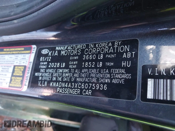 2012 Kia Rio EX z VIN KNADN4A3XC6075936, wystawiony jako IAAI lot #41445268 z przebiegiem 193 126 mil mil oraz . Historia ofert i sprzedaży dostępna na DreamBid. Obrazek 9.