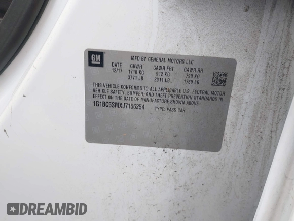 2018 Chevrolet Cruze LS with VIN 1G1BC5SMXJ7156254, listed as a IAAI auction lot 41833328 with Not Provided miles and . Bid and sale history available at DreamBid. Image 9.