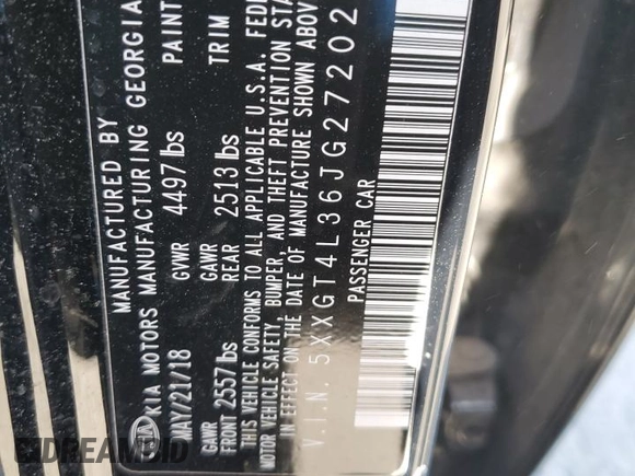 2018 Kia Optima S with VIN 5XXGT4L36JG272023, listed as a Copart auction lot 48182685 with 58,058 mi miles and Salvage Title. Bid and sale history available at carsss.com. Image 13.