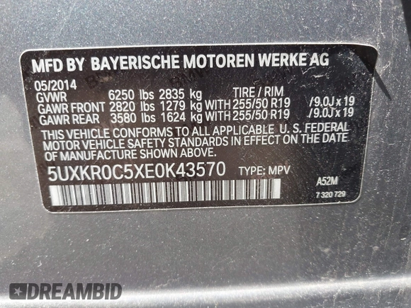 2014 BMW X5 xDrive35i z VIN 5UXKR0C5XE0K43570, wystawiony jako IAAI lot #42211578 z przebiegiem 260 817 mil mil oraz . Historia ofert i sprzedaży dostępna na DreamBid. Obrazek 9.