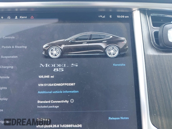 2013 Tesla Model S z VIN 5YJSA1DN6DFP03367, wystawiony jako IAAI lot #42565978 z przebiegiem 105 945 mil mil oraz . Historia ofert i sprzedaży dostępna na DreamBid. Obrazek 7.
