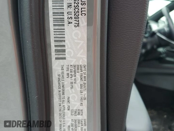 2025 Dodge Durango GT Plus with VIN 1C4RDJDG2SC520775, listed as a Copart auction lot 62708575 with 4,148 mi miles and Salvage title. Bid and sale history available at DreamBid. Image 14.