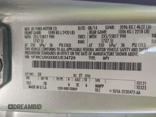 2014 Ford Escape SE with VIN 1FMCU0GX6EUE34729, listed as a IAAI auction lot 41879689 with 167,600 mi miles and . Bid and sale history available at DreamBid. Image 9.