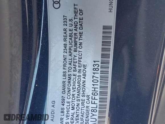 2017 Audi A3 2.0T Premium Plus with VIN WAUY8LFF6H1071831, listed as a Copart auction lot 75621344 with 21,370 mi miles and Salvage Title. Bid and sale history available at carsss.com. Image 13.