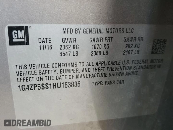 2017 Buick LaCrosse Essence with VIN 1G4ZP5SS1HU163836, listed as a Copart auction lot 55347625 with 159,959 mi miles and Salvage Title. Bid and sale history available at DreamBid. Image 13.