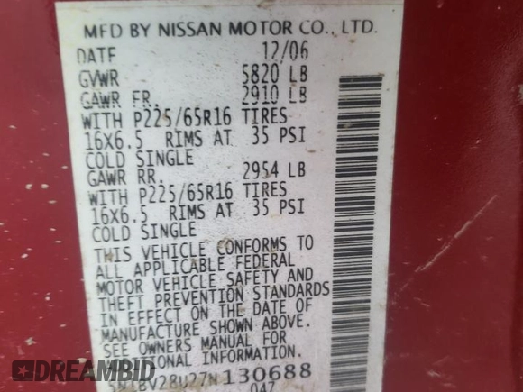 2007 Nissan Quest with VIN 5N1BV28U27N130688, listed as a Copart auction lot 42023765 with 219,621 mi miles and Salvage Title. Bid and sale history available at carsss.com. Image 14.