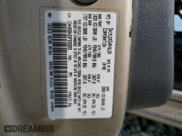 2003 Dodge Durango SLT Plus with VIN 1D4HS58N33F535855, listed as a Copart auction lot 60731895 with Not provided miles and Salvage title. Bid and sale history available at DreamBid. Image 13.