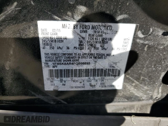 2015 Ford Utility Police Interceptor with VIN 1FM5K8AR4FGB98895, listed as a Copart auction lot 77586044 with 144,099 mi miles and Salvage Title. Bid and sale history available at carsss.com. Image 13.