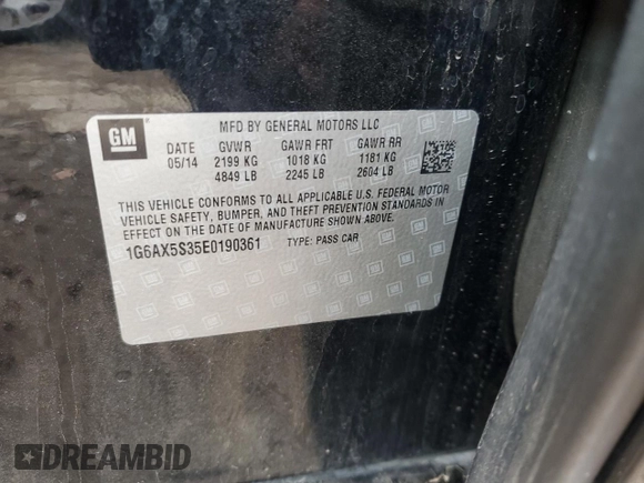 2014 Cadillac CTS Luxury AWD with VIN 1G6AX5S35E0190361, listed as a Copart auction lot 54497655 with 32,664 mi miles and Salvage title. Bid and sale history available at DreamBid. Image 12.