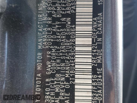 2012 Toyota Corolla L z VIN 2T1BU4EE9CC760964, wystawiony jako Copart lot #48772445 z przebiegiem 142 246 mil mil oraz Szkoda całkowita • Salvage title. Historia ofert i sprzedaży dostępna na DreamBid. Obrazek 12.
