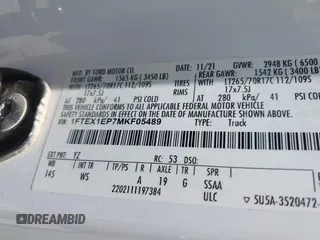 2021 Ford F-150 XL with VIN 1FTEX1EP7MKF05489, listed as a IAAI auction lot 42524599 with 82,824 mi miles and . Bid and sale history available at DreamBid. Image 9.