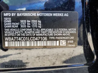 2020 BMW 7 Series 740i xDrive with VIN WBA7T4C01LCD47106, listed as a Copart auction lot 70770354 with 388 mi miles and Salvage title. Bid and sale history available at DreamBid. Image 12.