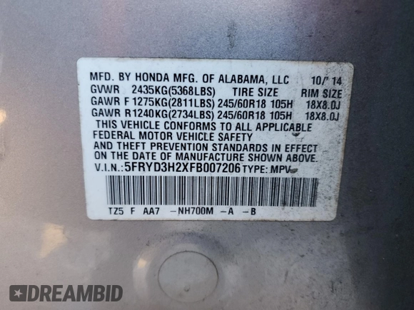 2015 Acura MDX with VIN 5FRYD3H2XFB007206, listed as a Copart auction lot 88594225 with 137,537 mi miles and Salvage title. Bid and sale history available at DreamBid. Image 15.