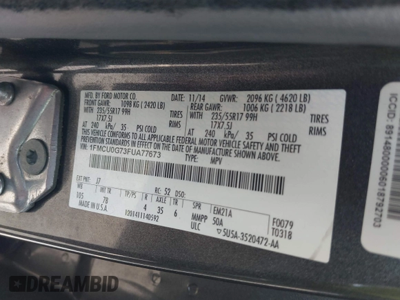 2015 Ford Escape SE with VIN 1FMCU0G73FUA77673, listed as a IAAI auction lot 41988290 with 176,734 mi miles. Bid and sale history available at carsss.com. Image 9.