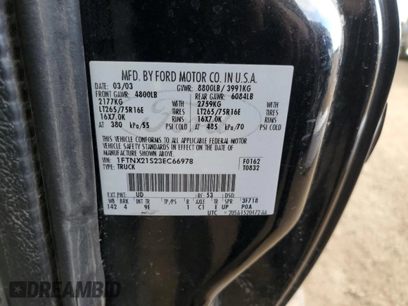 2003 Ford Super Duty F-250 XL with VIN 1FTNX21S23EC66978, listed as a Copart auction lot 81507174 with 0 mi miles and Salvage Title. Bid and sale history available at carsss.com. Image 13.