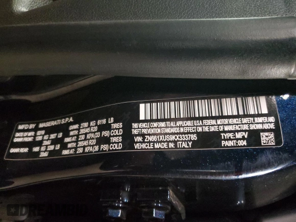 2019 Maserati Levante GranSport with VIN ZN661XUS9KX333785, listed as a Copart auction lot 80902793 with 0 mi miles. Bid and sale history available at carsss.com. Image 14.