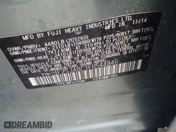 2015 Subaru Forester 2.5i with VIN JF2SJABC3FH544846, listed as a Copart auction lot 52390995 with 135,965 mi miles and Salvage Title. Bid and sale history available at carsss.com. Image 15.