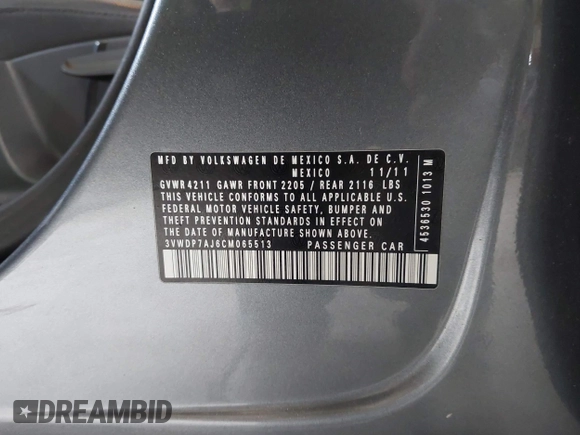 2012 Volkswagen Jetta SE с VIN 3VWDP7AJ6CM065513, выставлен на аукционе IAAI как лот 42348236 с пробегом 144 035 миль миль и . История ставок и продаж доступна на DreamBid. Изображение 9.