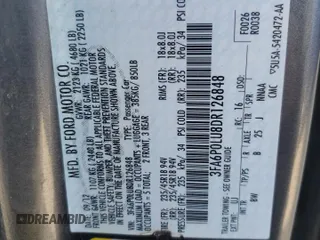 2013 Ford Fusion SE Hybrid with VIN 3FA6P0LU8DR126848, listed as a Copart auction lot 61544925 with 237,115 mi miles and Salvage title. Bid and sale history available at DreamBid. Image 12.
