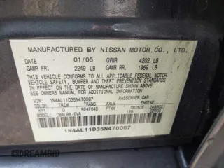 2005 Nissan Altima SL z VIN 1N4AL11D35N470087, wystawiony jako IAAI lot #42073222 z przebiegiem 167 561 mil mil oraz . Historia ofert i sprzedaży dostępna na DreamBid. Obrazek 9.