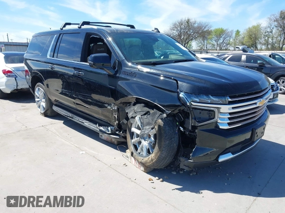 2024 Chevrolet Suburban High Country with VIN 1GNSKGKL7RR150268, listed as a IAAI auction lot 41798479 with 13,339 mi miles and . Bid and sale history available at DreamBid. Image 1.