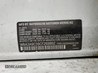 2012 BMW 3 Series 335i with VIN WBA3A9C59CF269862, listed as a Copart auction lot 87835715 with Not provided miles and Salvage title. Bid and sale history available at DreamBid. Image 15.