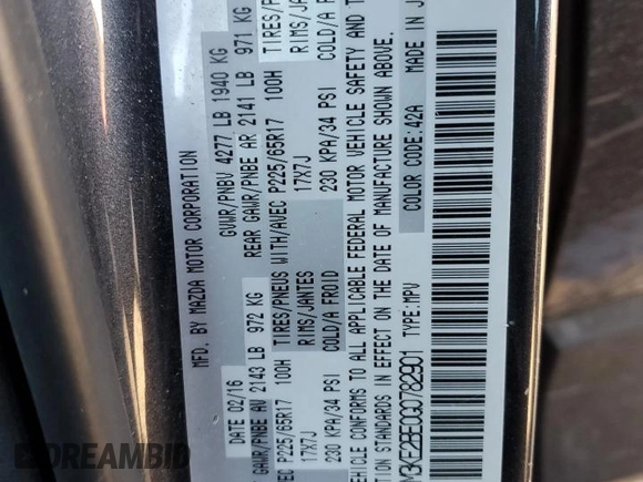 2016 Mazda CX-5 Sport with VIN JM3KE2BE0G0782901, listed as a Copart auction lot 46283615 with 120,335 mi miles and Salvage Title. Bid and sale history available at DreamBid. Image 14.
