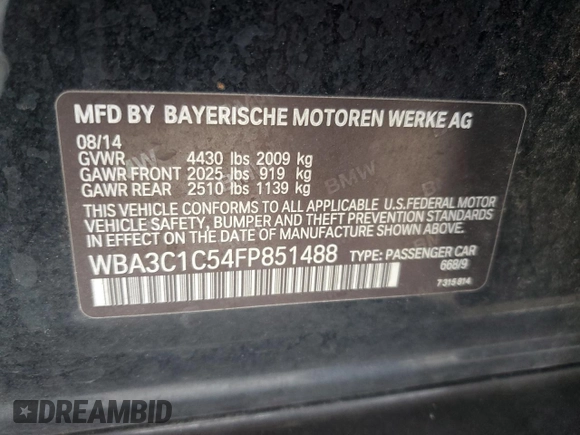 2015 BMW 3 Series 328i with VIN WBA3C1C54FP851488, listed as a Copart auction lot 55702795 with 110,996 mi miles and Clean Title. Bid and sale history available at carsss.com. Image 12.
