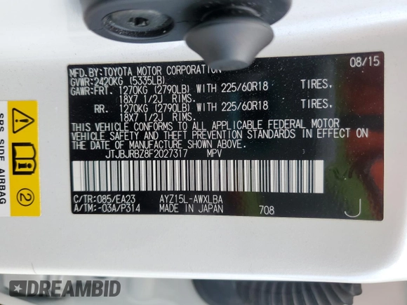 2015 Lexus NX 300h z VIN JTJBJRBZ8F2027317, wystawiony jako Copart lot #55630255 z przebiegiem 124 895 mil mil oraz Szkoda całkowita • Salvage title. Historia ofert i sprzedaży dostępna na DreamBid. Obrazek 14.