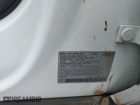 2023 Audi SQ5 Premium Plus z VIN WA1B4AFYXP2146513, wystawiony jako Copart lot #71226964 z przebiegiem 20 422 mil mil oraz Szkoda całkowita • Salvage title. Historia ofert i sprzedaży dostępna na DreamBid. Obrazek 15.