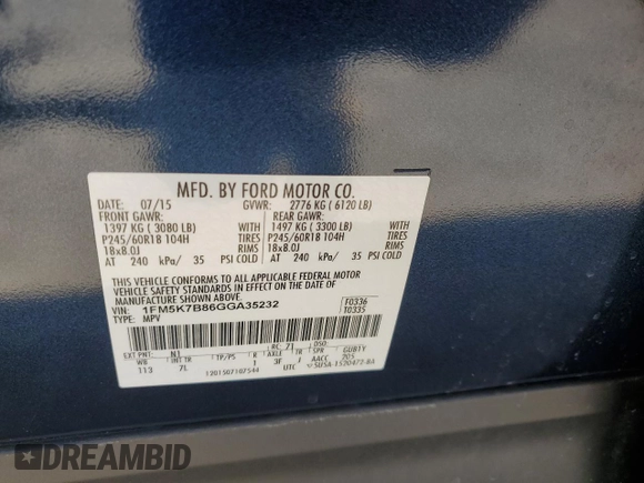 2016 Ford Explorer z VIN 1FM5K7B86GGA35232, wystawiony jako Copart lot #56207305 z przebiegiem 108 223 mil mil oraz Szkoda całkowita • Salvage title. Historia ofert i sprzedaży dostępna na DreamBid. Obrazek 13.