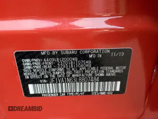 2020 Subaru WRX Limited with VIN JF1VA1N63L8807484, listed as a Copart auction lot 40405614 with 32,121 mi miles and . Bid and sale history available at DreamBid. Image 12.