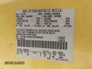 2000 Ford F-150 XL with VIN 1FTRX18W0YKB28000, listed as a IAAI auction lot 42451649 with 193,718 mi miles and . Bid and sale history available at DreamBid. Image 9.