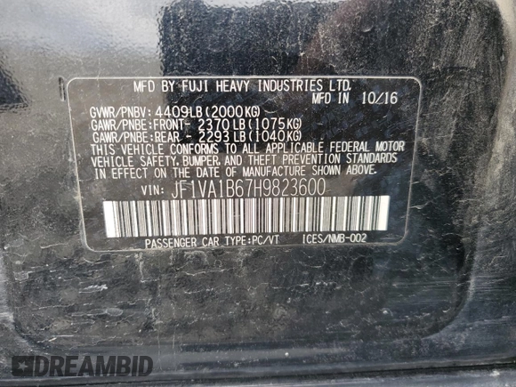2017 Subaru WRX with VIN JF1VA1B67H9823600, listed as a Copart auction lot 49342655 with 120,037 mi miles and Salvage Title. Bid and sale history available at carsss.com. Image 12.